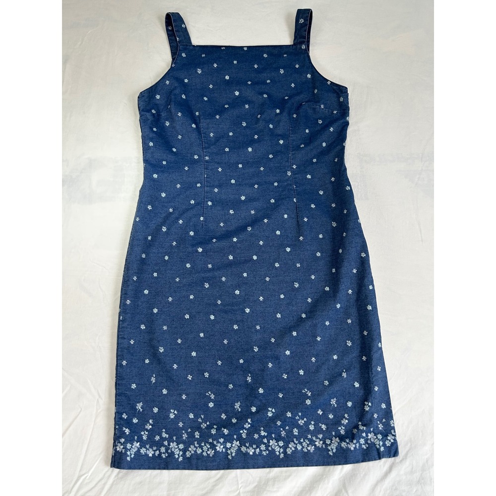 Bushwacker‎ Vintage Blue Floral Tencel Cotton Sheath Dress Size 12 Sleeveless